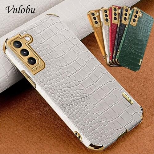 Plating Crocodile Leather Case For Samsung S21 FE S21 Ultra Camera Lens Protection Shockproof Cover For Samsung A32 A12 A52 A72