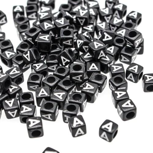 CHONGAI 100Pcs Acrylic Single Alphabet /Letter Black Cube Beads For Jewelry Making DIY Loose Beads 6X6mm