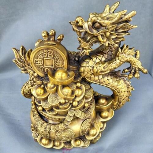 HOME Shop hall TOP decoration ART FENG SHUI Business 2020 Good luck bring in wealth Drawing Money royal dragon Statue 37CM