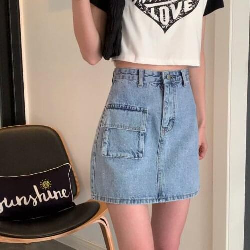 Denim skirt 2021 new summer short skirt high waist A-line skirt was thin and tall wild bag hip skirt ins tide