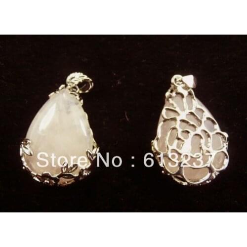 HOT!hot free Shipping new Fashion diy 5pcs Rose jades chalcedony stone teardrop pendant 36x27mm AAA MY4694
