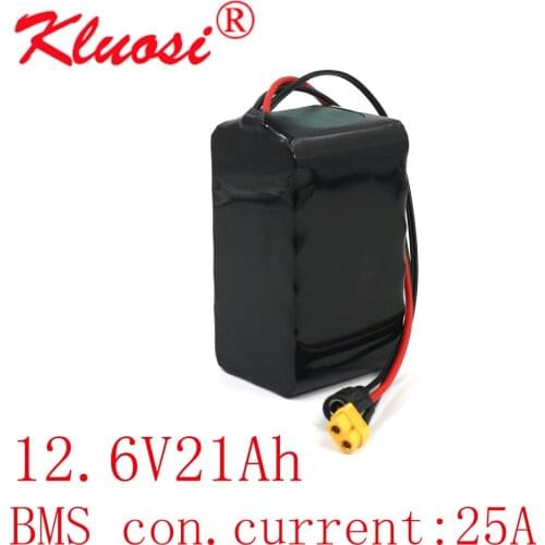 KLUOSI 3S6P 12V 21Ah 10.8V 20Ah 12.6V Lithium Battery Pack 250Watt High Power for Motor Scooter Light Etc with 25A BMS XT60