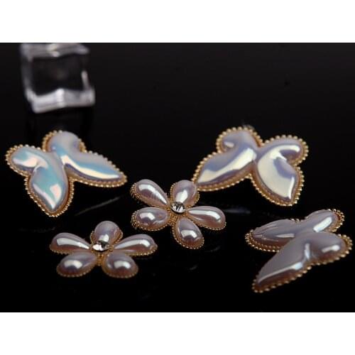 2PCS High Quality Fashion Imitation Shell And Alloy Crystal Pearl Flowers Connectors Charm DIY Hairclip Ornaments