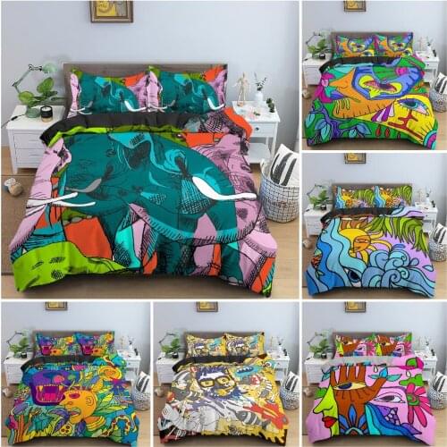 Psychedelic Style Bedding Set Abstract Cartoon Graffiti Duvet / Comforter Cover King Queen Twin Bedclothes Bedroom Decor 2/3PCS