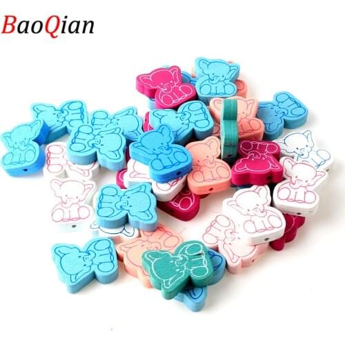 Colorful Elephant Natural Wooden Beads For Jewelry Making Kids Toys Spacer Beads Baby Gift 30Pcs 20x25mm