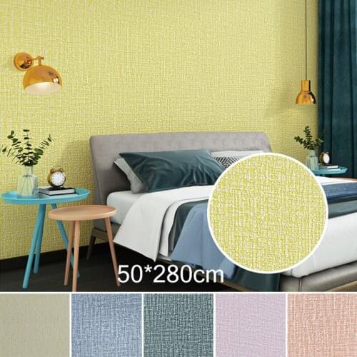 Linen Pattern Waterproof Wallpaper PVC Self Adhesive Solid Color Dormitory Bedroom Wall Sticker Decor Cabinets Furniture Sticker