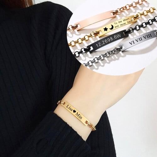 Fashion Custom Name Bracelet Stainless Steel Personalized Letters Link Chain Bracelets With Heart Tag Jewelry For Women