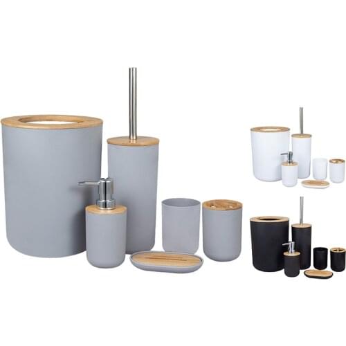 6-Piece Bamboo Bath Accessory Set Environmentally Friendly Toilet Accessory Set with Lotion Dispenser Etc. Promotion