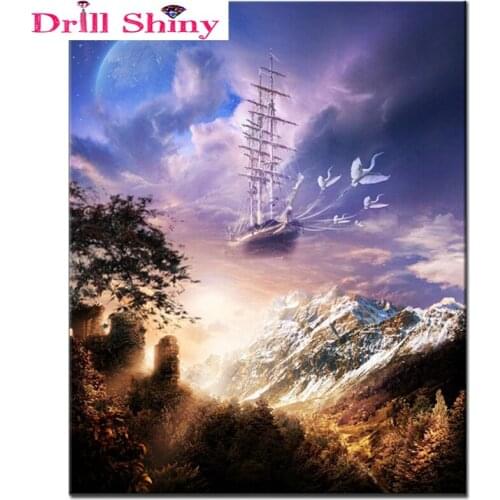 2017 New 5D Diy diamond painting cross stitch kit scenery rhinestones Mosaic paste full diamond embroidery Sailing picture