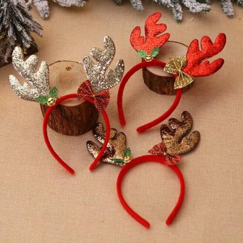 2020 New Cute Merry Christmas Sequins Deer Headbands 1pcs Fancy Dress Reindeer Antlers Santa Xmas Party Kids Adult Headwear
