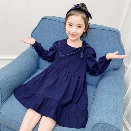 4-16 Years Teenage Girls Long Sleeve Princess Dress Children Toddler Fall Dress 2021 New Fashion Kids Blue Cotton Casual Dresses