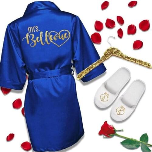 Personalized glitter wedding Bride Bridesmaid satin pajamas robes with slippers bridal shower kiminos gowns party favors gifts