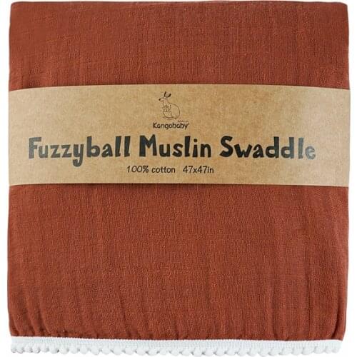 Kangobaby #My Soft Life# Solid Color Fuzzy Ball Lace Muslin Swaddle Blanket For Newborn Baby