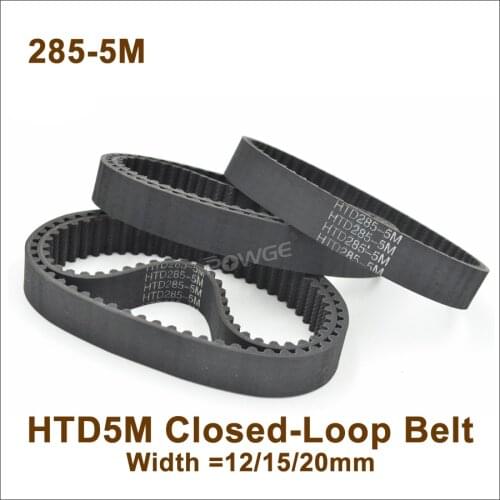 POWGE 285 5M Synchronous Belt Length 285mm W=12/15/20mm 56 Teeth HTD5M Timing Belt Rubber Closed-Loop S5M 5M Timing Belt Pulley