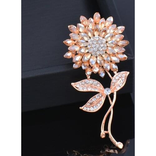 SINLEERY Luxurious Champagne Cubic Zircon Flower Brooch Pin For Women 2021 New Arrival Jewelry XZ016 SSK