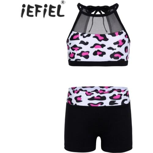 IEFiEL Girls Dancewear Tankini Outfit Costumes Ballerina Mesh Splice Top with Bottoms Ballet Dancing Gymnastics Leotard for Kids