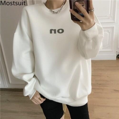 Thick Letter Printed Korean Sweatshirt Women O-neck Full Sleeve Casual Fashion Pullover Solid Basic Loose Female Tops Sweatshirt