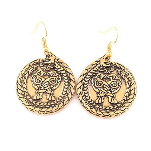 Vintage Dragon With Raven Pendant Nordic Viking Totem Animal Amulet Womens Earrings