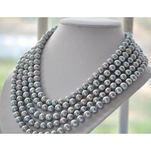Wedding Woman Jewelry AAA 9-10MM Light Gray Pearl Natural Freshwater Pearl Necklace Handmade Free Shipping