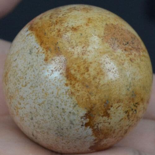 1.6")40MM Natural Gemstone Picture Jasper Sphere Crystal Ball Chakra Healing Reiki Stone Carving Crafts W/Stand,Mineral