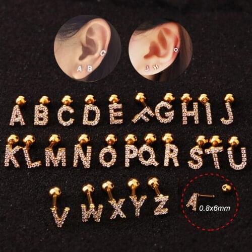 1Pc 0.8x6mm Bar Nickel Free Barbell 24 Initials English Letter Ear Piercing Jewelry Flower Moon Ear Piercing Jewelry