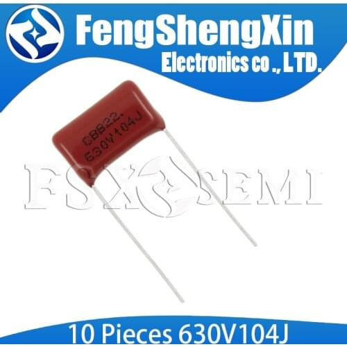 10pcs/lot New CBB22 630V104J Pitch 15mm 10mm 0.1UF 100nf 630V 104 CBB Polypropylene film capacitor