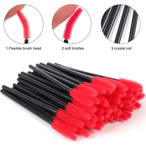 200Pcs Disposable Silicone Eyelash Mascara Brushes Make Up Brush Gloss Wands Applicator Tool Kits (Red)