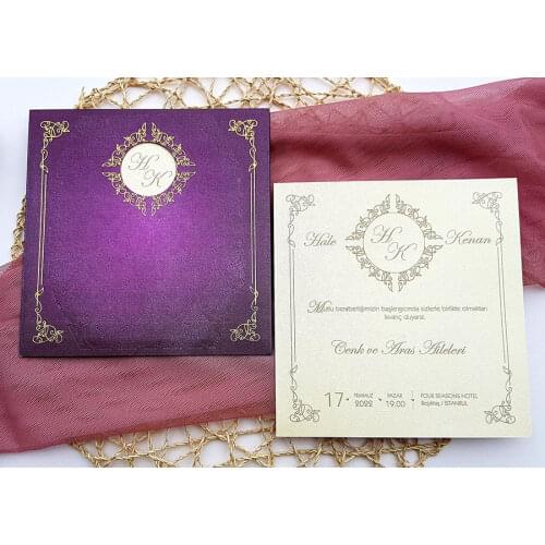 50 pcs purple envelope gift and inner card wedding invitation