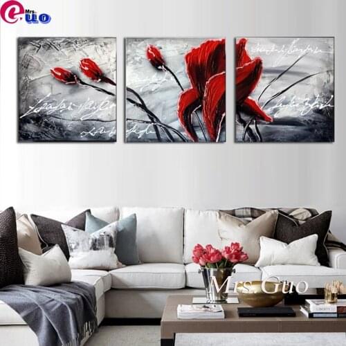 5d Diamond Embroidery Retro Red Poppy Mosaic Full Drill Diamond Painting Flower Cross Stitch Handcrafted Triptych Decoration Hom