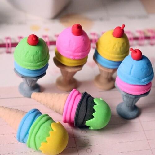 8 PCs Creative Cartoon Ice Cream Eraser Erase Student Stationery School Supplies Wholesale