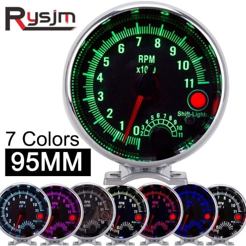 95MM Tachometer Car Gauge 7 Colors Auto Tacho Gauge 0-11000 rpm meter High Speed Stepper Motor With Shift Light for Peak Warning