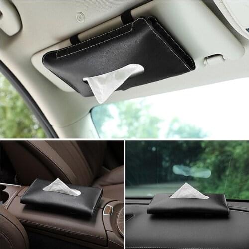 Car Tissue Box Towel Sets Car Sun Visor Tissue Box Holder Auto Interior Storage Decoration PU Leather Tissue Box Holder