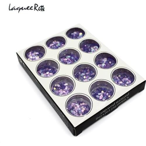 12 Colors Shiny Nail Art Glitters Sequins Dark BLue Purple Nail Tip Dust Powder Manicure Nail Art Decoration