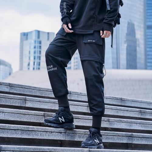 Elena Store New Fashion Mens Hip Hop Cargo Pants Streetwear Pants Black Joggers Sweatpant Multi-Pocket Casual Harem Pants