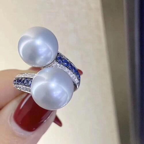 D413 Pearl Ring Fine Jewelry 925 Sterling Silver Natural 9-10mm Round Fresh Water White Pearls Rings for Women Presents