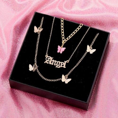 EN 2021 Bohemian Cute Butterfly Choker Necklace for Women Street Style Statement Necklace Gold Color Letter Necklace Jewelry