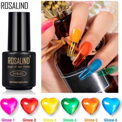 ROSALIND Glaze Glass Jelly Nail Gel Polish All For Manicure Soak Off Gel lak 7ml Pure Color Hybrid Varnishes Nail Art Design
