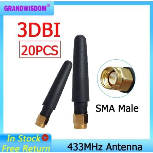 20pcs 433MHz lora Antenna SMA Male Connector 3dbi 433M Antena Small Size 433 MHz Waterproof Antenne for Lorawan watermeter