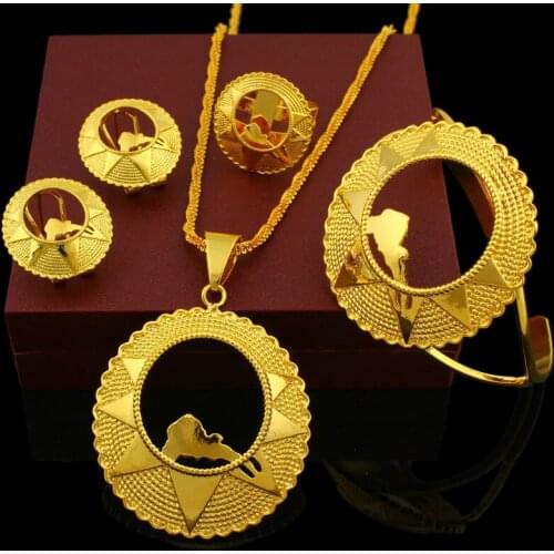 NEW Ethiopian Bridal Jewelry Sets 24K Gold Color Necklace/Earring/Ring/Bangle/Pendant Jewelry African/Nigeria/Arab Items