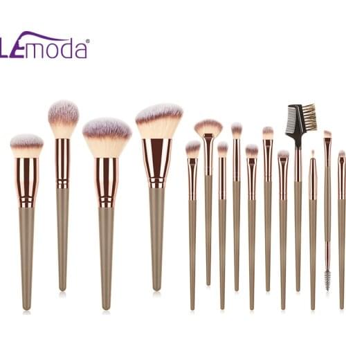 Lemoda Professional Makeup Brushes Set 15Pcs With Brown Handle For Powder Eyeshadow Foundation Blush Blending Beauty Tools