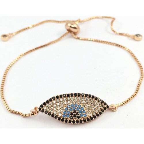 Mico Pave Bracelets Gold-color Evil Eye Hamsa Fatima Hand Charms for Women Adjustable Bracelets CZ jewelry