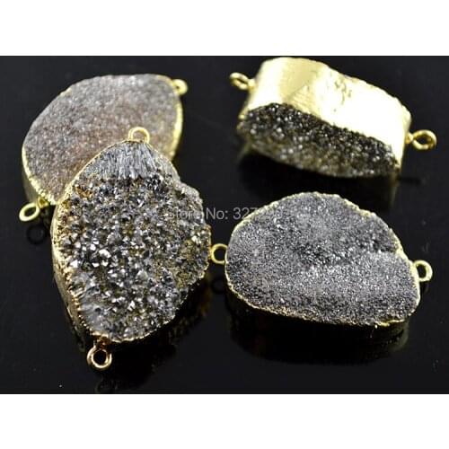 Gold Color Edge Druzy Stone Double Side Connections Fashion Crystal Pendant DIY Findings 5pc/lot