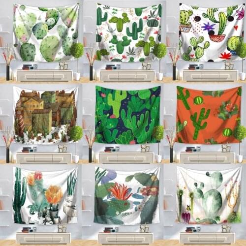 Fashion Tapestry Green Cactus Style Pattern Decorative Cactus Watercolor Hanging Wall Tapestries Landscape Home Decor