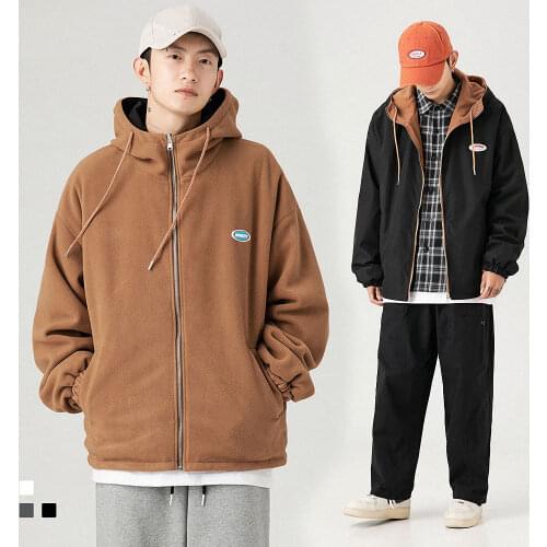 Men Spring Autumn Fashion Outwear Thick Warm Fleece Loose Hooded Jacket Wear On Both Sides Parkas Casual Coat Womens Clothing
