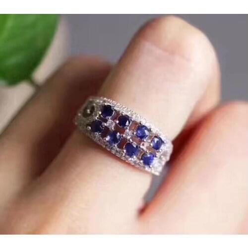 Natural blue sapphire ring Free shipping Natural real blue sapphire 925 sterling silver 8pcs 3mm gem