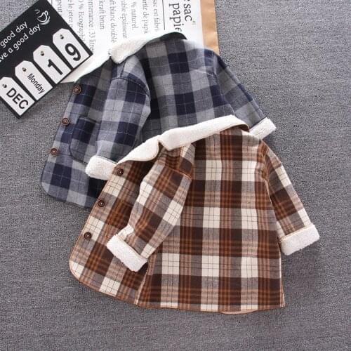 New Childrens Mid-length Coat Fall Winter Boys Plush Warm Casual Woollen Jacket Outerwear Korean-style Kids Plaid Woolen Coat