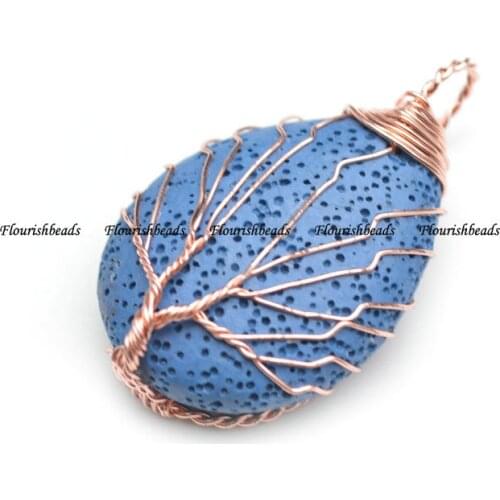 Water Drop Shape Life Tree Wrap Cabochon Necklace Pendant Dyed Pelelith Stone With Holes Accessories Making 10pc Per Lot