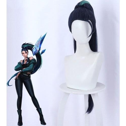 Game LOL KDA Daughter of the Void Kaisa Cosplay Wig 80cm Dark Blue Mixed Heat Resistant Synthetic Hair Halloween Party Wigs Hair