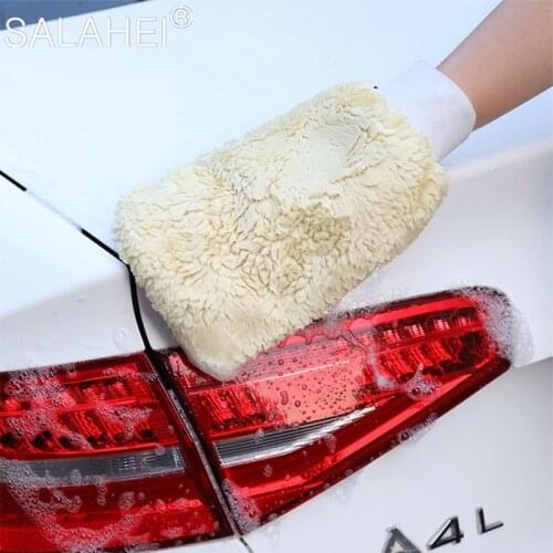 1PC Waterproof Sheepskin Mitt Car Soft Polishing Glove Lambswool Washing Cleaning Polish Car Cleaning Washing Double-Sided Glove