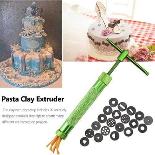NEW Perfect Rose Gold Clay Cake Sculpture Gun With 20 Tips Clay Craft Sugar Paste Extruder Fondant Cake Sculpture Polymer Tools